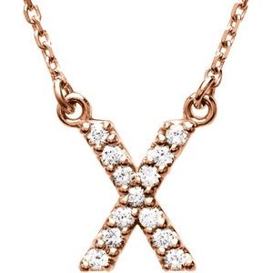 14K Rose Gold 1/8 CTW Natural Diamond Initial X 16" Necklace