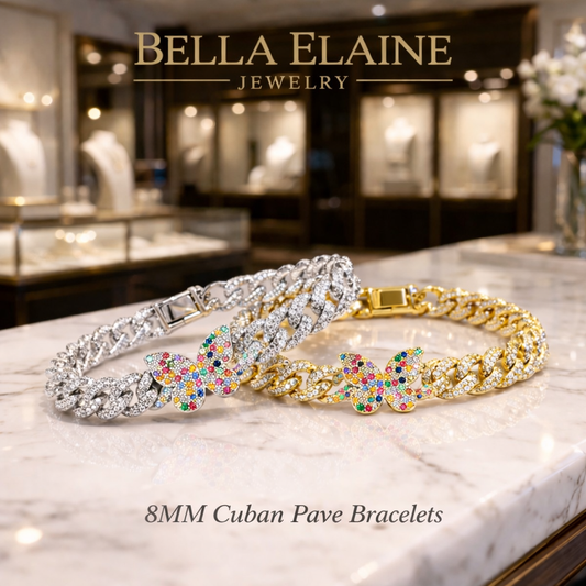 8MM Cuban Pave Multi Colored Butterfly Bracelet