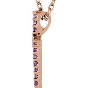 14K Rose Gold Natural Amethyst Petite Cross 16" Necklace