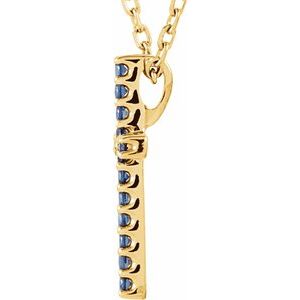 14K Yellow Gold Natural Blue Sapphire Petite Cross 16" Necklace