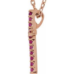 14K Rose Gold Natural Ruby Petite Cross 16" Necklace