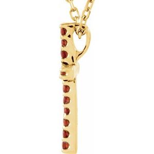 14K Yellow Gold Natural Mozambique Garnet Petite Cross 16" Necklace