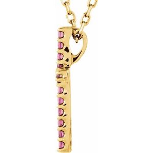 14K Yellow Gold Natural Pink Tourmaline Petite Cross 16" Necklace