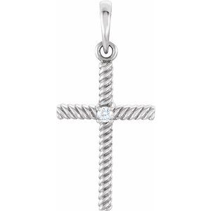 14K White Gold .02 CT Natural Diamond Cross Pendant