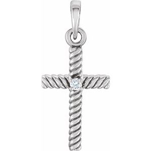 14K White Gold .015 CT Natural Diamond Cross Pendant