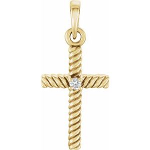14K Yellow Gold .015 CT Natural Diamond Cross Pendant