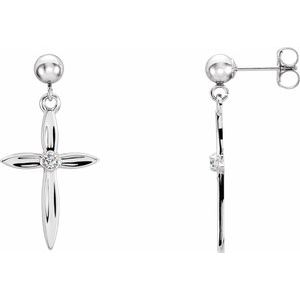 14K White Gold .04 CTW Natural Diamond Cross Earrings