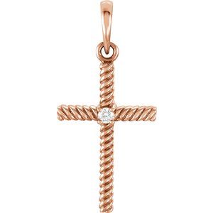 14K Rose Gold .02 CT Natural Diamond Cross Pendant