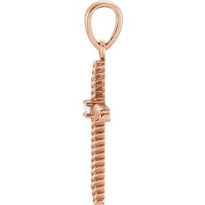 14K Rose Gold .02 CT Natural Diamond Cross Pendant