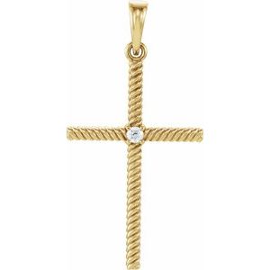 14K Yellow Gold .03 CT Natural Diamond Cross Pendant