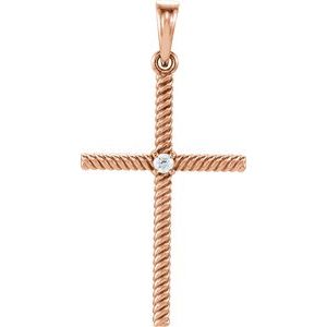 14K Rose Gold .03 CT Natural Diamond Cross Pendant