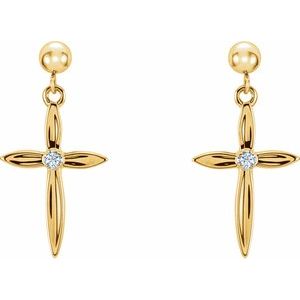 14K Yellow/White Gold .04 CTW Natural Diamond Cross Earrings