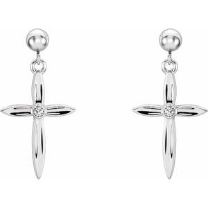 14K White Gold .04 CTW Natural Diamond Cross Earrings