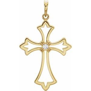 14K Yellow Gold .03 CT Natural Diamond Cross Pendant