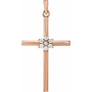 14K Rose Gold 1/10 CTW Natural  Diamond Cross Pendant
