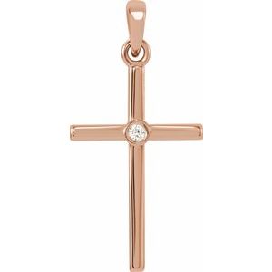 14K Rose Gold .015 CT Natural Diamond Cross Pendant