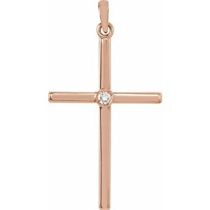 14K Rose Gold .03 CT Natural Diamond Cross Pendant