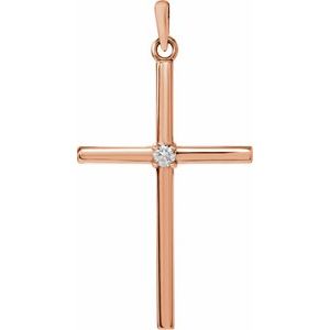 14K Rose Gold .03 CT Natural Diamond Cross Pendant