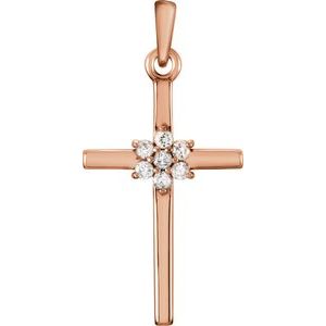 14K Rose Gold .06 CTW Natural Diamond Cross Pendant