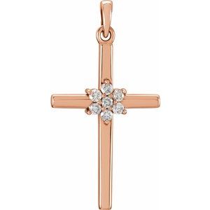 14K Rose Gold 1/10 CTW Natural Diamond Cross Pendant