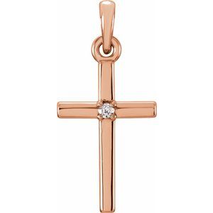14K Rose Gold .01 CT Natural Diamond Cross Pendant