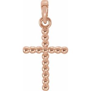 14K Rose Gold Beaded Cross Pendant