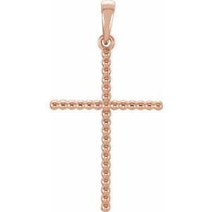 14K Rose Gold Beaded Cross Pendant
