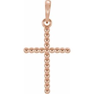 14K Rose Gold Beaded Cross Pendant