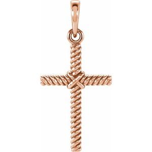 14K Rose Gold 17.5x11.3 mm Rope Cross Pendant