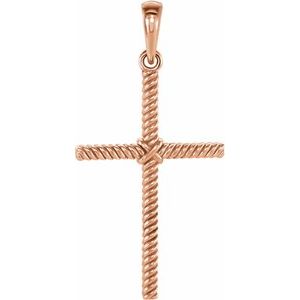 14K Rose Gold 25.4x16.2 mm Rope Cross Pendant