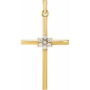 14K Yellow Gold 1/10 CTW Natural Diamond Cross Pendant