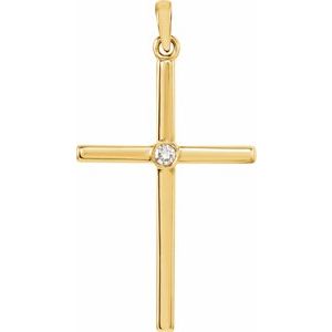 14K Yellow Gold .03 CT Natural Diamond Cross Pendant