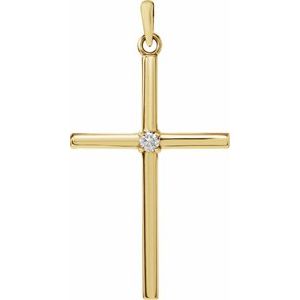 14K Yellow Gold .03 CT Natural Diamond Cross Pendant