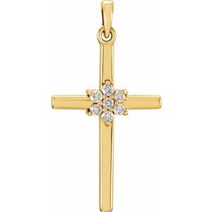 14K Yellow Gold 1/10 CTW Natural Diamond Cross Pendant