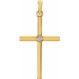 14K Yellow Gold .02 CT Natural Diamond Cross Pendant