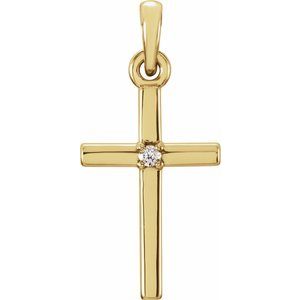 14K Yellow Gold .01 CT Natural Diamond Cross Pendant