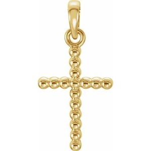 14K Yellow Gold Beaded Cross Pendant