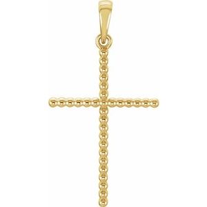 14K Yellow Gold Beaded Cross Pendant