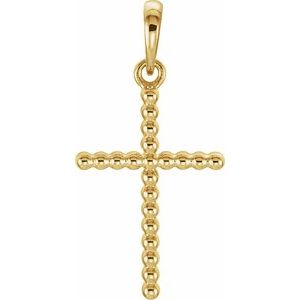 14K Yellow Gold Beaded Cross Pendant