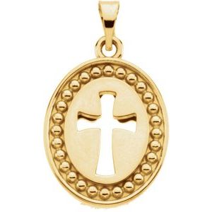 14K Yellow Gold 16x13.5 mm Beyond the Crossâ„¢ Reversible Cross & Dove Pendant