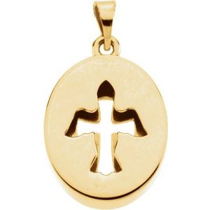 14K Yellow Gold 16x13.5 mm Beyond the Crossâ„¢ Reversible Cross & Dove Pendant