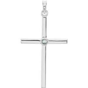 14K White Gold Natural Aquamarine Cross Pendant