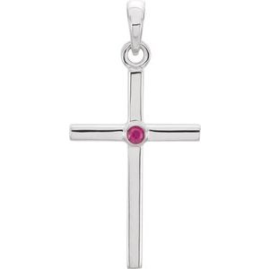 Platinum Natural Ruby Cross Pendant