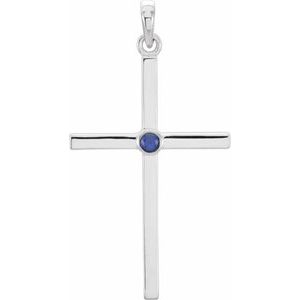 Platinum Natural Blue Sapphire Cross Pendant