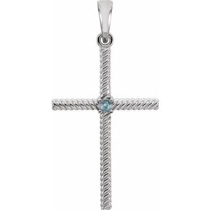 Platinum Natural Swiss Blue Topaz Cross Pendant