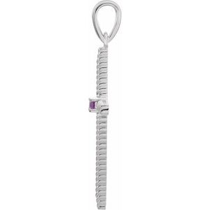 14K White Gold Natural Amethyst Cross Pendant