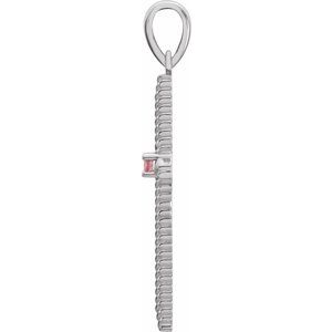 14K White Gold Natural Pink Tourmaline Cross Pendant