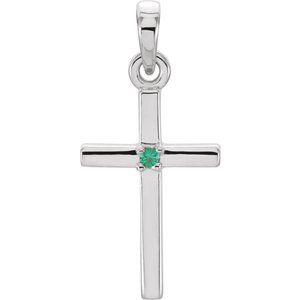 Platinum Natural Emerald Cross Pendant
