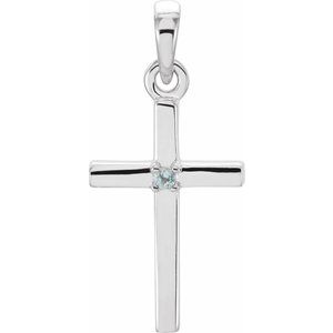 14K White Gold Natural Aquamarine Cross Pendant