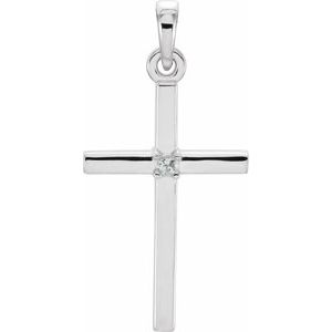 14K White Gold Natural Aquamarine Cross Pendant